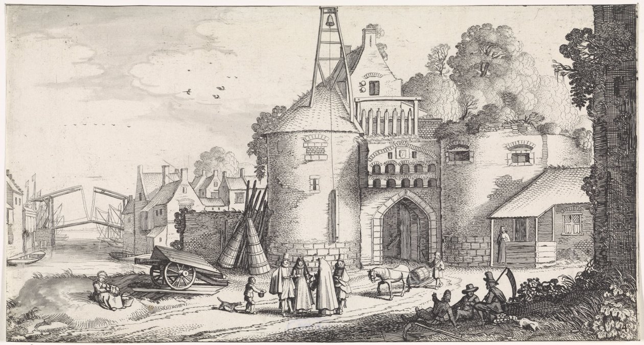 Postavy u městské brány Hravé krajiny a zábavné básně (název série) od Jan van de Velde (II)