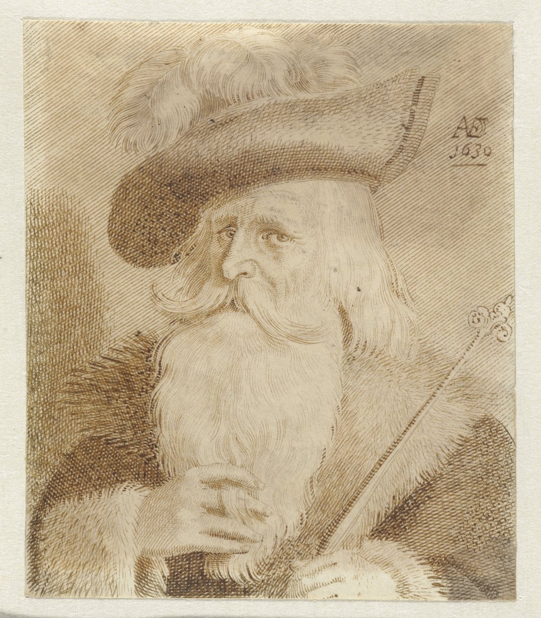 Muž s kožešinovým límcem, kloboukem a holí od Jan van de Velde (II)
