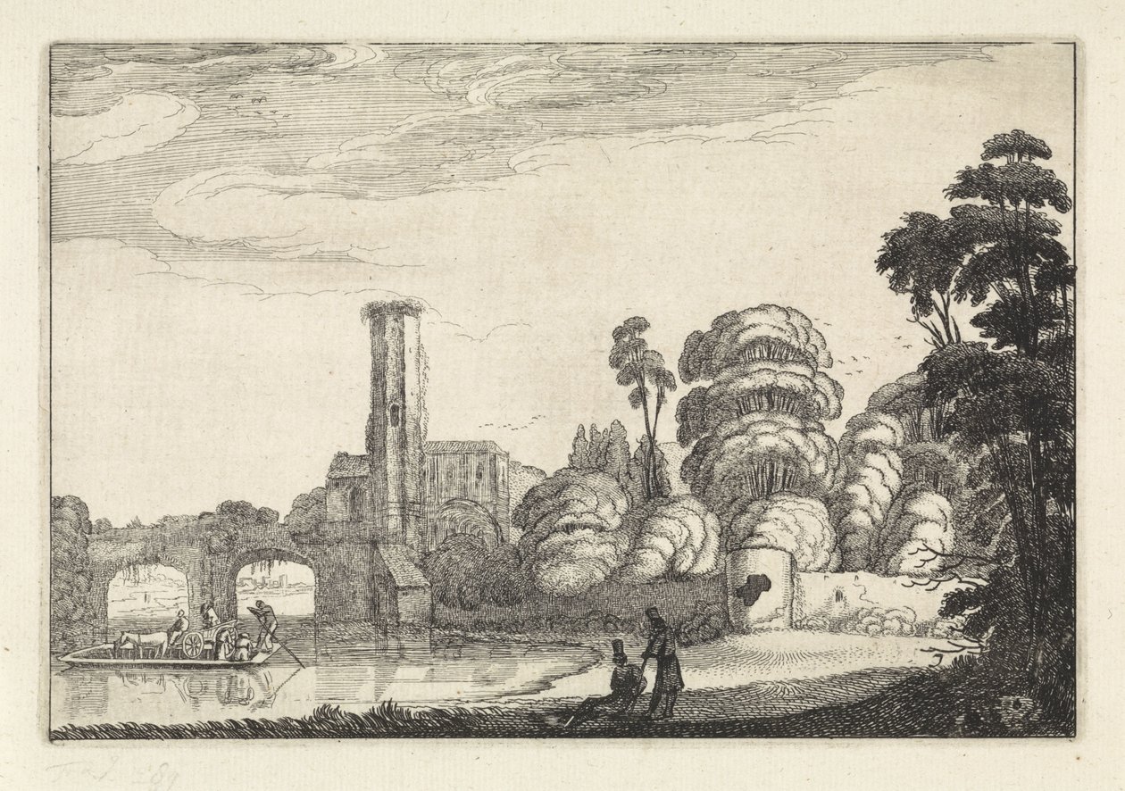 Pont u mostu a ruiny Krajiny (název série) Amenissimae aliquot requculae (název série) od Jan van de Velde (II)