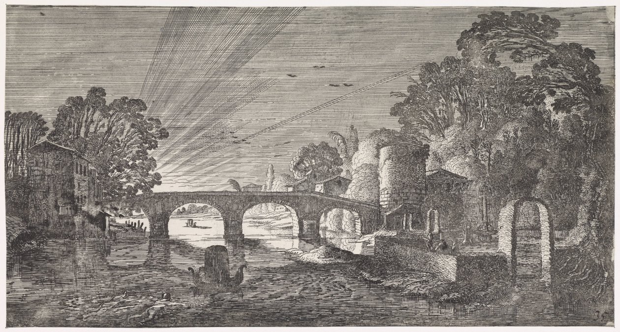 Pohled na řeku při západu slunce Hravé krajiny a zábavné básně (název série) od Jan van de Velde (II)