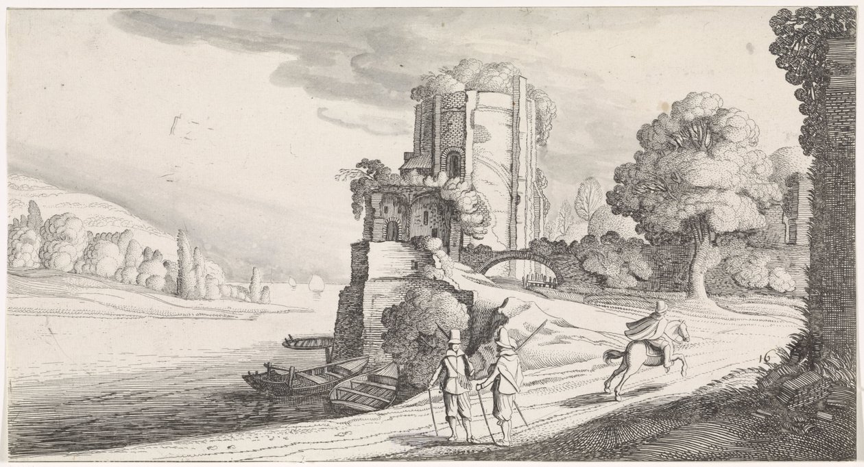 Kulatá věž na řece Plaisante krajiny a zábavné básně (název série) od Jan van de Velde (II)
