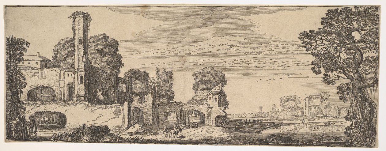 Říční krajina s ruinami hradu z Krajiny a zříceniny, ca. 1615. od Jan van de Velde II