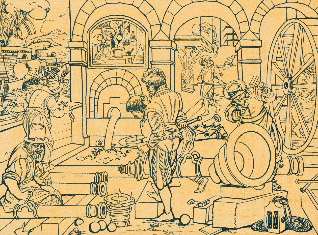 Slévárna děl, kresba z Nova Reperta od Jan van der (1523 1605) Straet