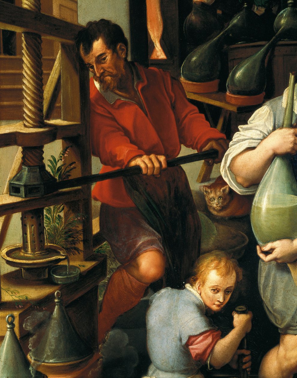Alchymistická laboratoř, detail od Jan van der Straet