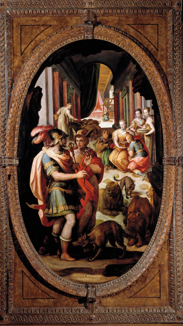Ulysses, Merkur a Circe. Se společníky Ulysses proměněnými v prasata (Painting od Jan van der Straet