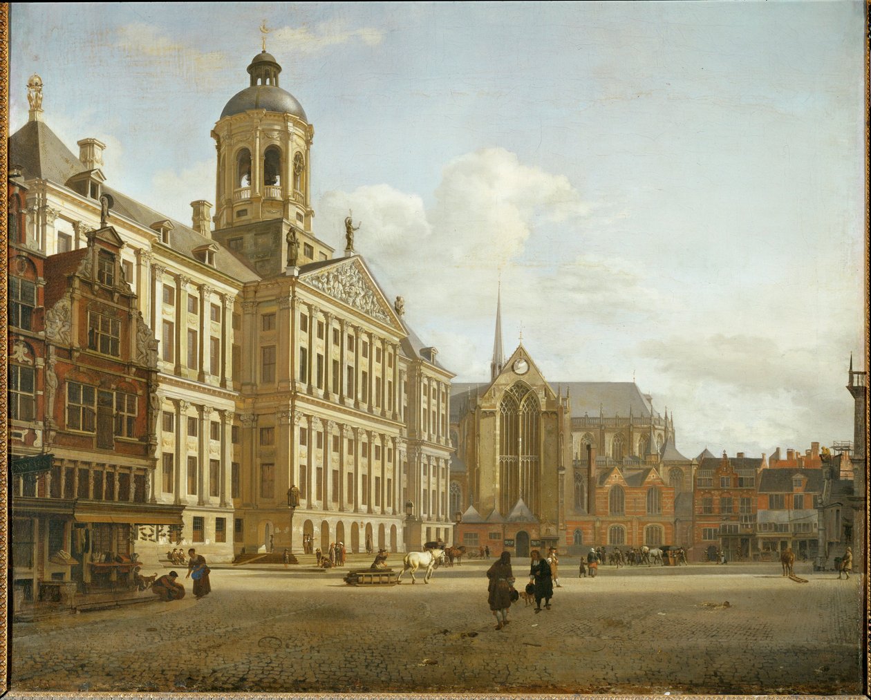 Ulice Dam a nová radnice v Amsterdamu, Nizozemsko... od Jan van der (manner of) Heyden