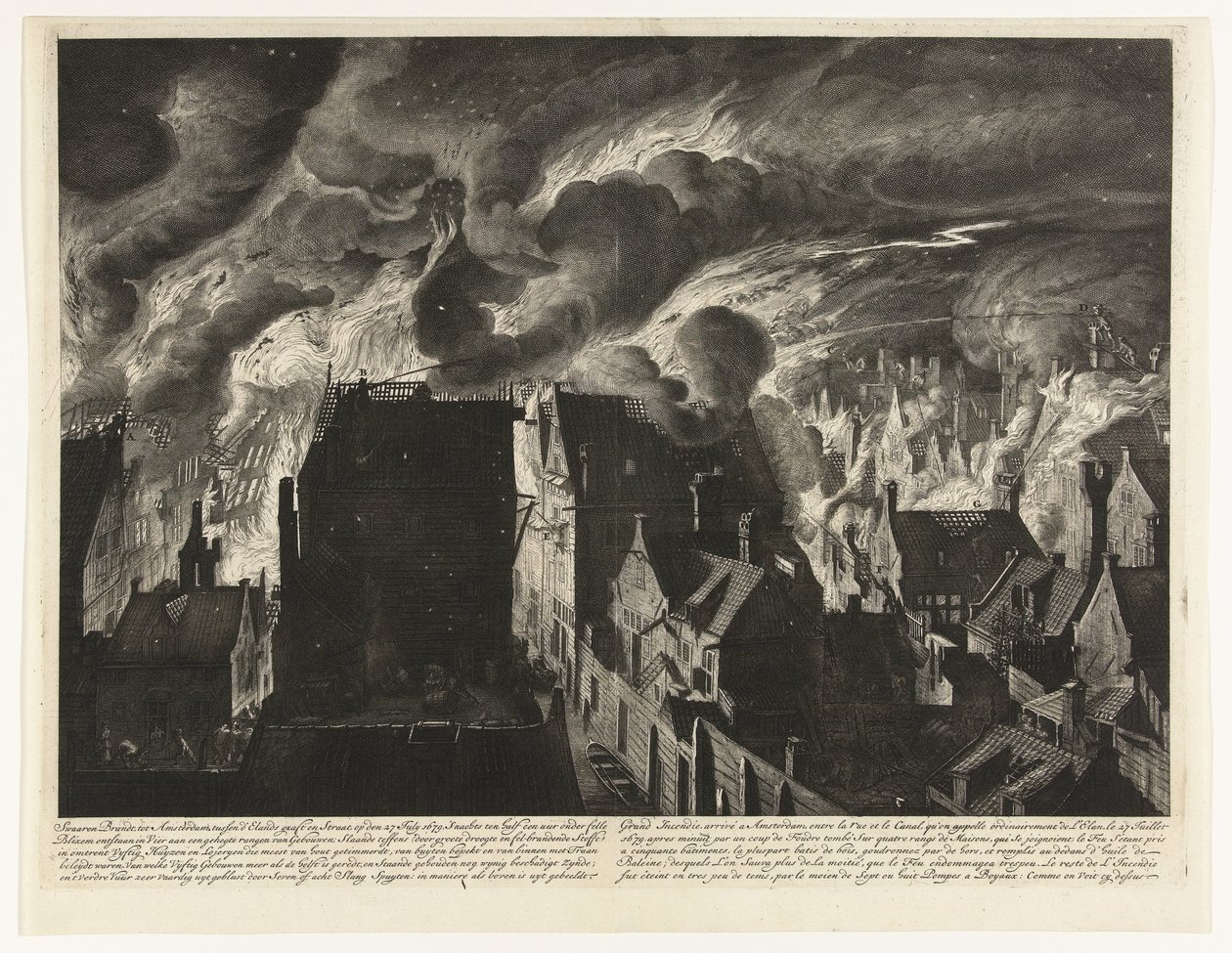 Hašení těžkého požáru na Elandsgracht, 1679 Swaaren hoří, do Amsterdamu, mezi d