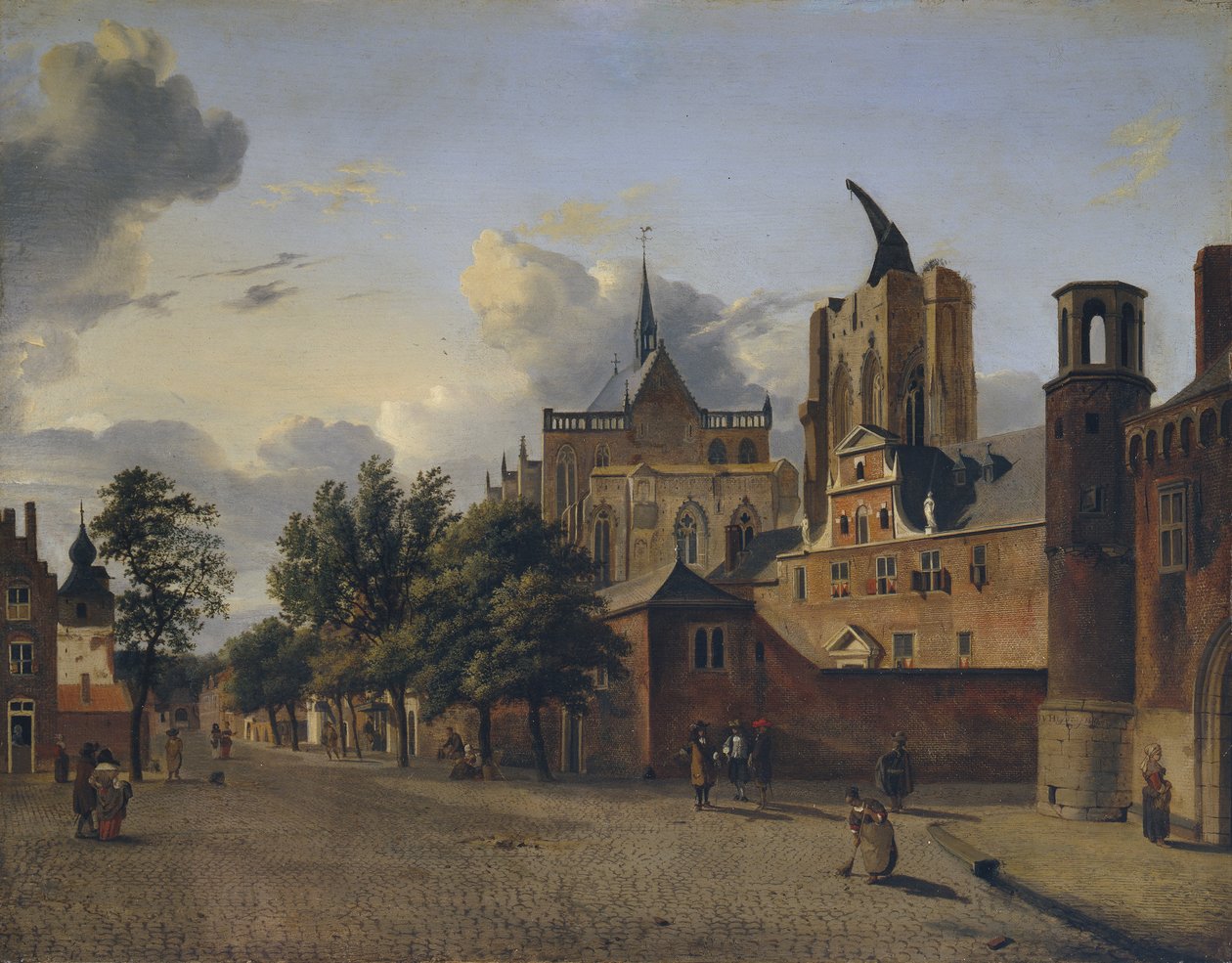 Kölnin katu, jonka keskellä on keskeneräinen katedraali od Jan van der Heyden