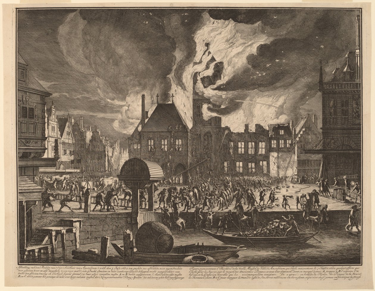 Vypálení staré amsterdamské radnice od Jan van der Heyden