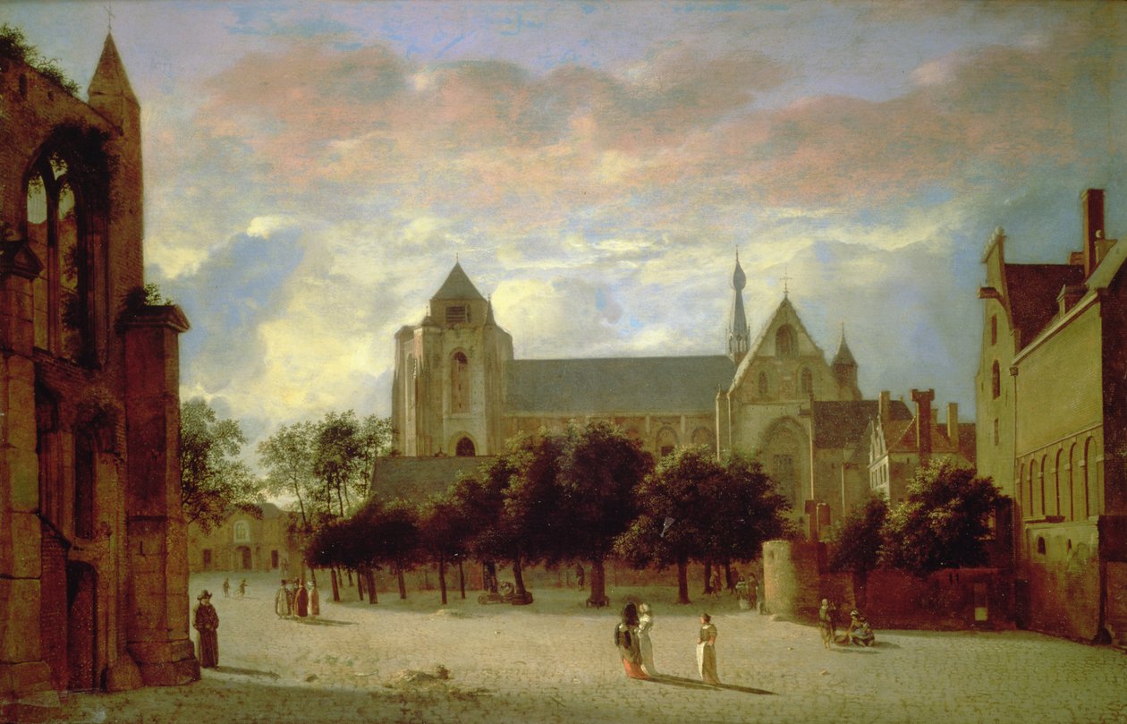 Pohled na Grote Kerk ve Veere z jihu (olej na panelu) od Jan van der Heyden