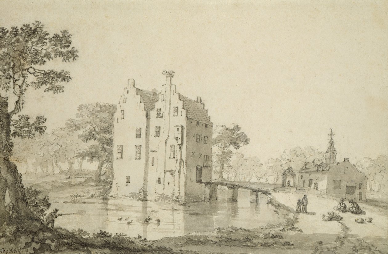Hrad Zuylenburgh (Slot Zuylen) (pero a tužka na papíře) od Jan van der Heyden