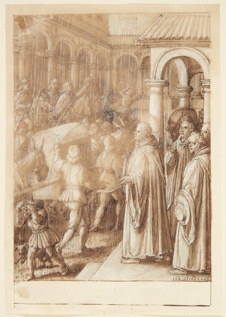 Historie S. Giovanni Alberti Fiorentino. Na náměstí světec obviňuje biskupy z Florencie ze simonie(?) od Jan van der Straet