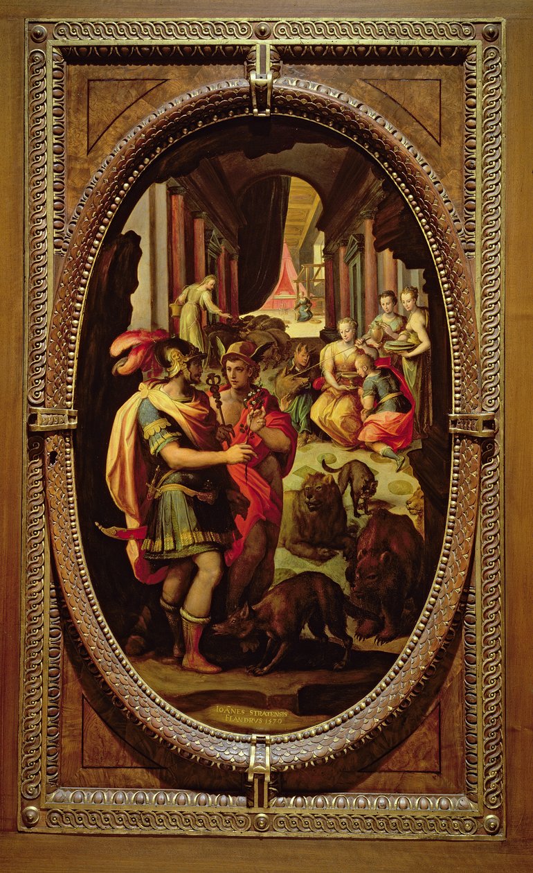 Ulysses, Merkur a Circe, 1570 (olej na břidlici) od Jan van der Straet
