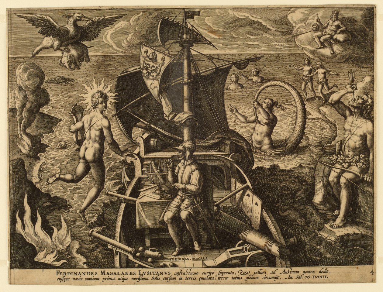 Ferdinand Magellan z Portugalska, deska 4 z "America Retection" od Jan van der Straet, called Stradanus