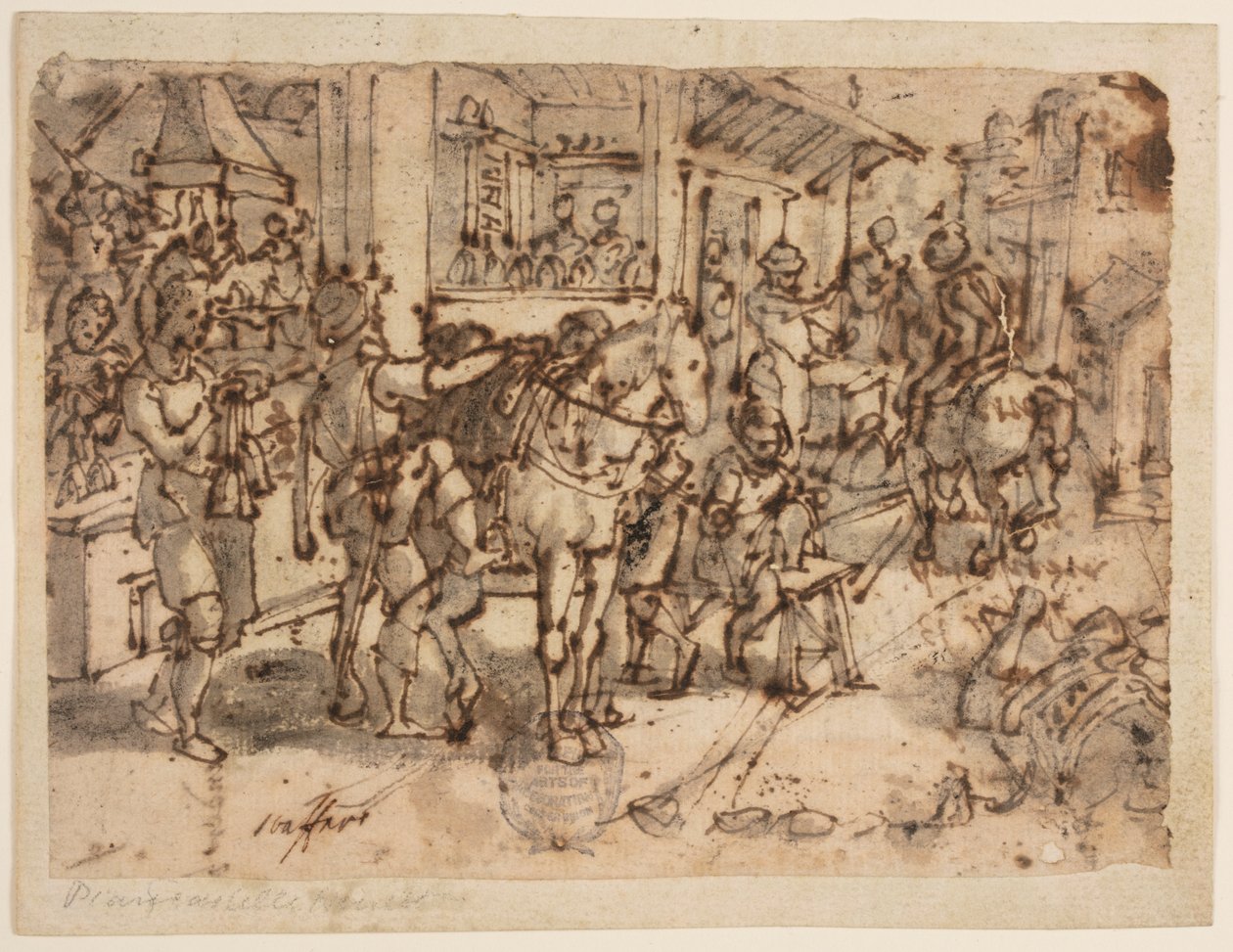 Vynález třmenu, design pro "Staphae, sive stapedes", pl. 9 v edici Nova Reperta (Nové vynálezy moderní doby). od Jan van der Straet, called Stradanus