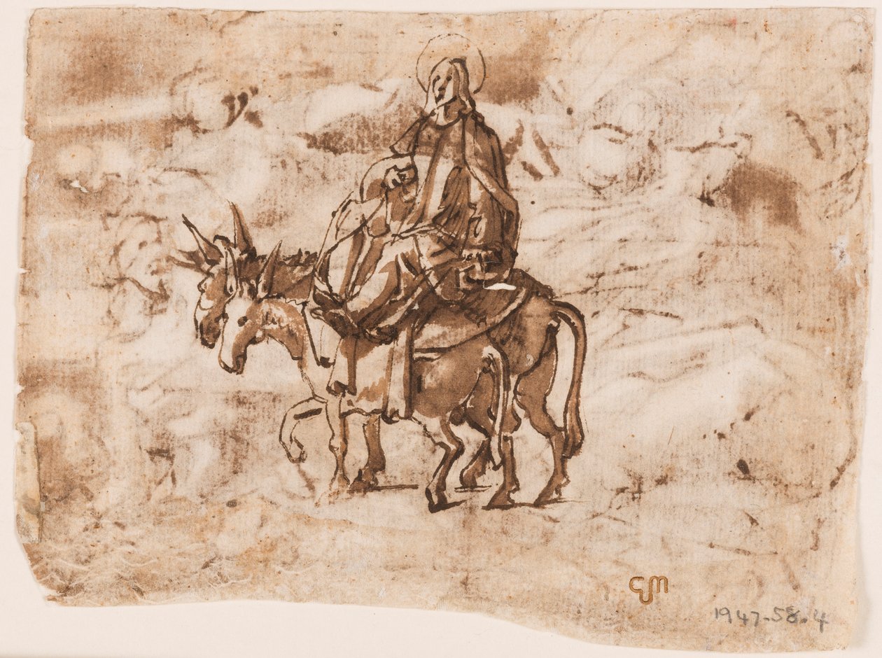 Stránka skicáku; Let do Egypta; Ukřižování od Jan van der Straet, called Stradanus