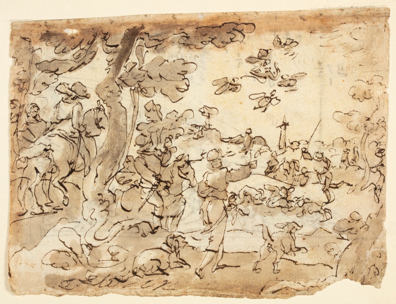 Recto: Hon na ptáky se sokoly; Verso: Luneta zdobená zvířaty, kozorohem a listím od Jan van der Straet, called Stradanus