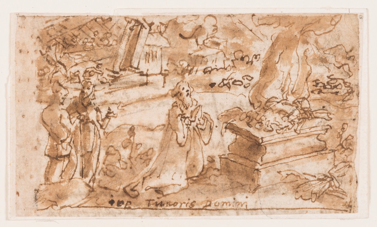 The Sacrifice of Job, předběžný návrh pro "Spiritus Timoris Domini" (Dar bázně Páně), deska 7 v sérii tisků "Sedm darů Ducha svatého" od Jan van der Straet, called Stradanus