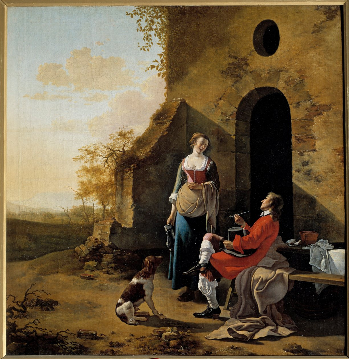 Galantní rozhovor u vchodu do hostince Obraz Jana Van der Meera (1630-1692) od Jan van der the Elder Meer