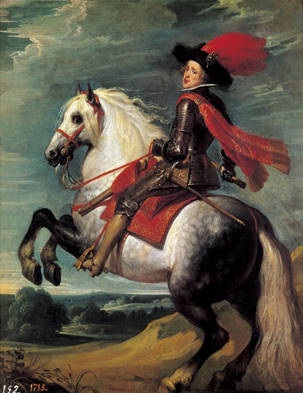 Jezdecký portrét Filipa IV. Filip IV. (1605-1665), španělský král zastoupený ve věku 20 let. Obraz Jana van Kessela I dit Le Vieux (1626-1679) od Jan van the Elder Kessel