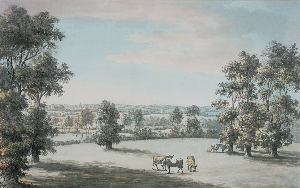 Oxford od jihu, 1786 (pero, tuš a čb na papíře) od Jane Mary Oglander