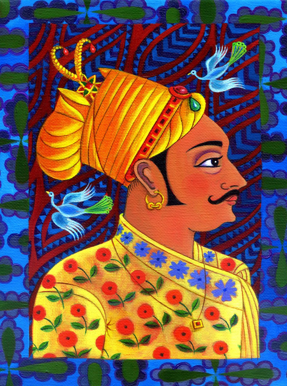 Maharaja s modrými ptáky, 2011, od Jane Tattersfield
