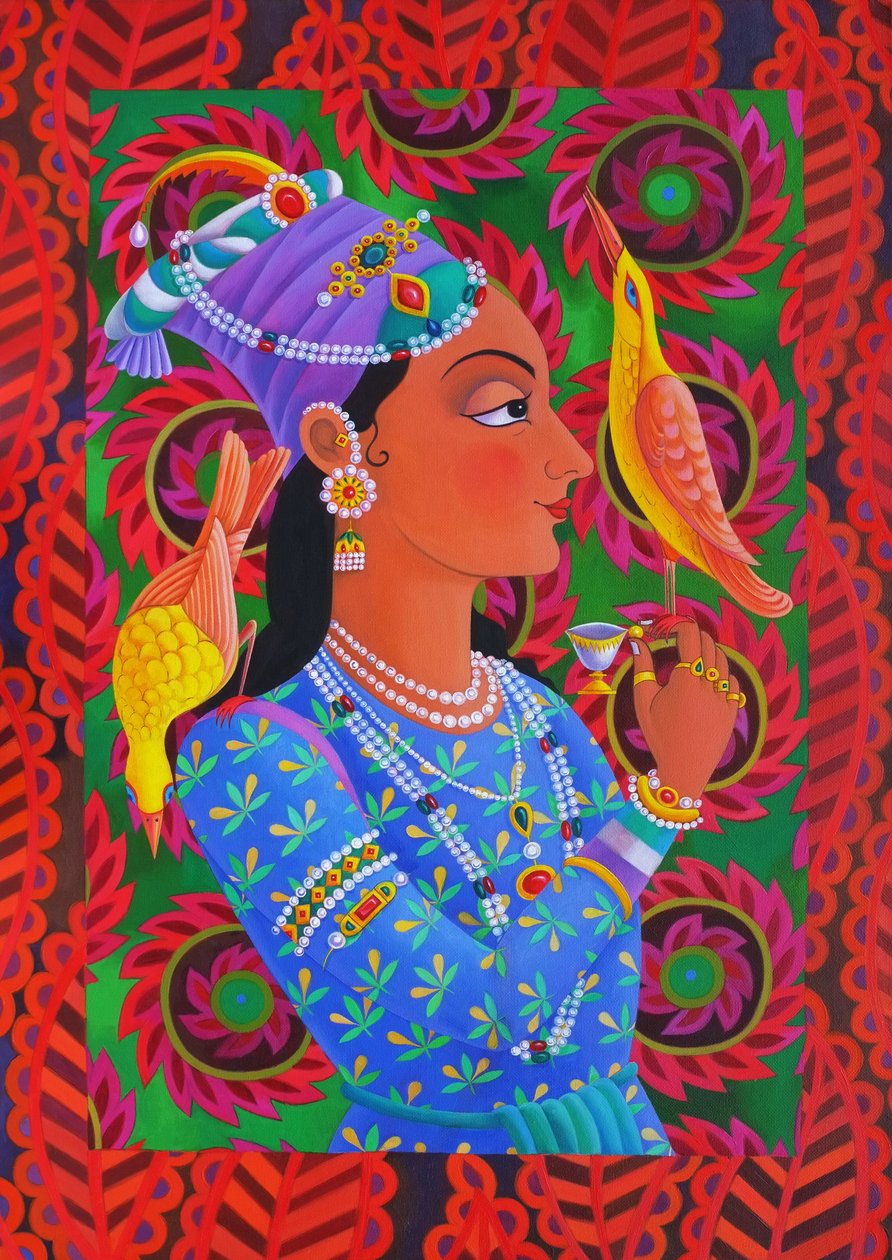 Maharani se dvěma ptáky, 2012, od Jane Tattersfield