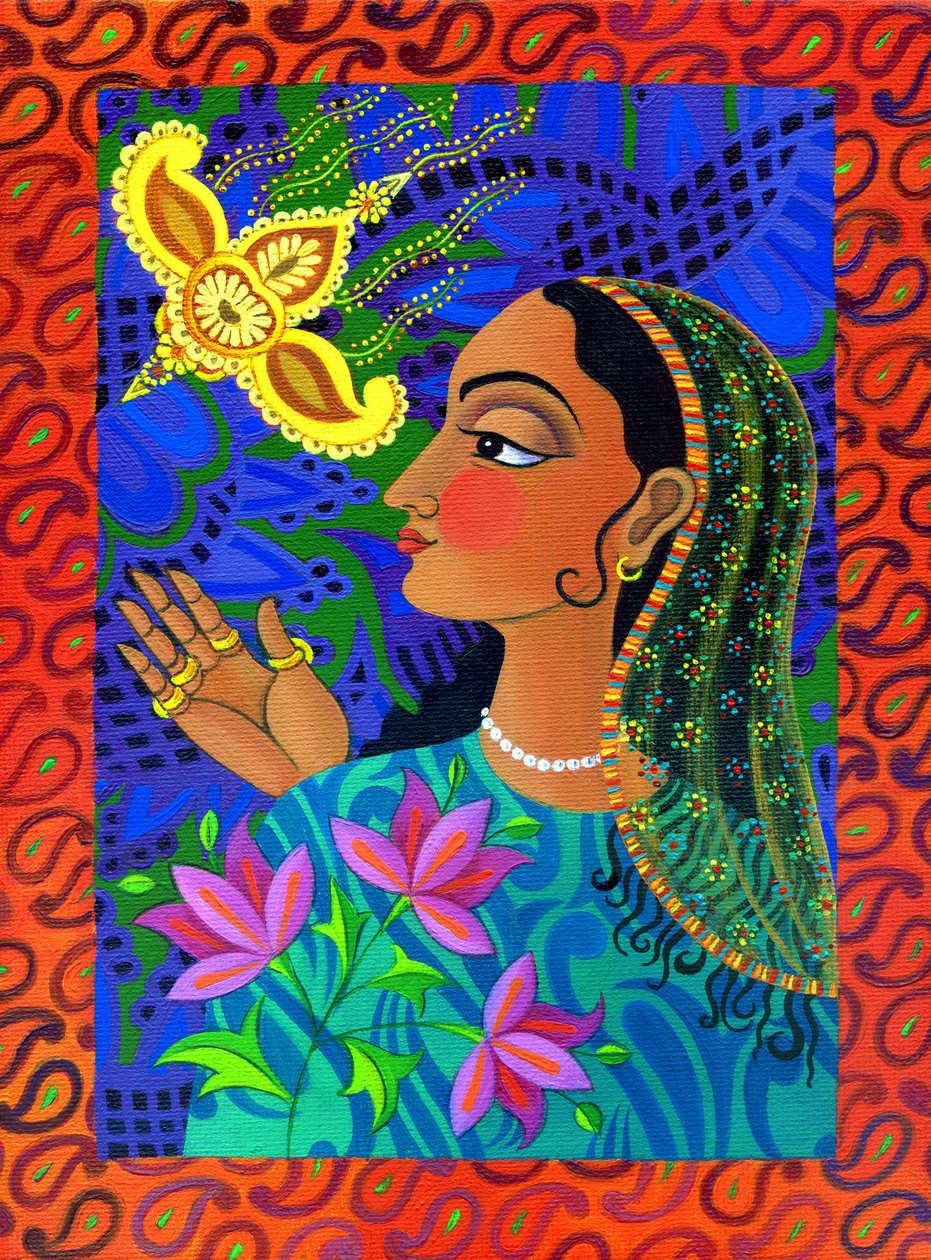 Maharani se žlutým ptákem, 2011, od Jane Tattersfield