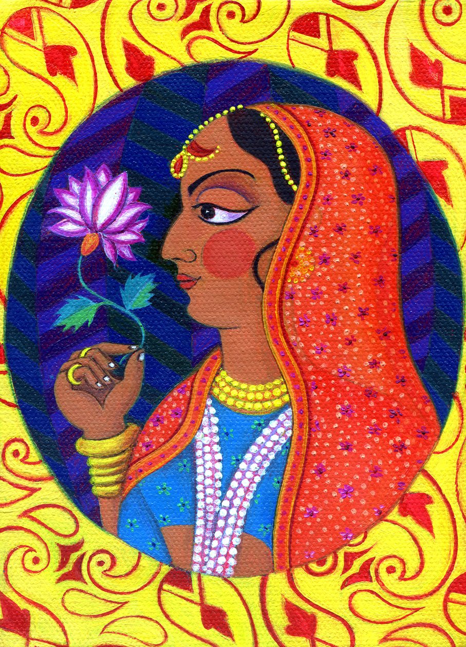 Maharani s bílým a růžovým květem, 2011, od Jane Tattersfield