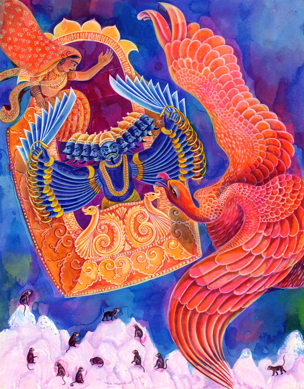 Ram a Sita, 1999, (inkoust a kvaš) od Jane Tattersfield