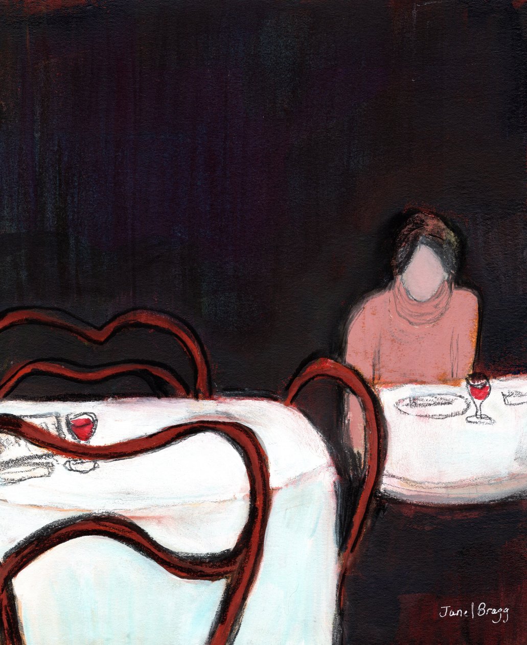 Kavárna Sabarsky Solo Diner, cca 2024 (kombinovaná technika na papíře) od Janel Bragg