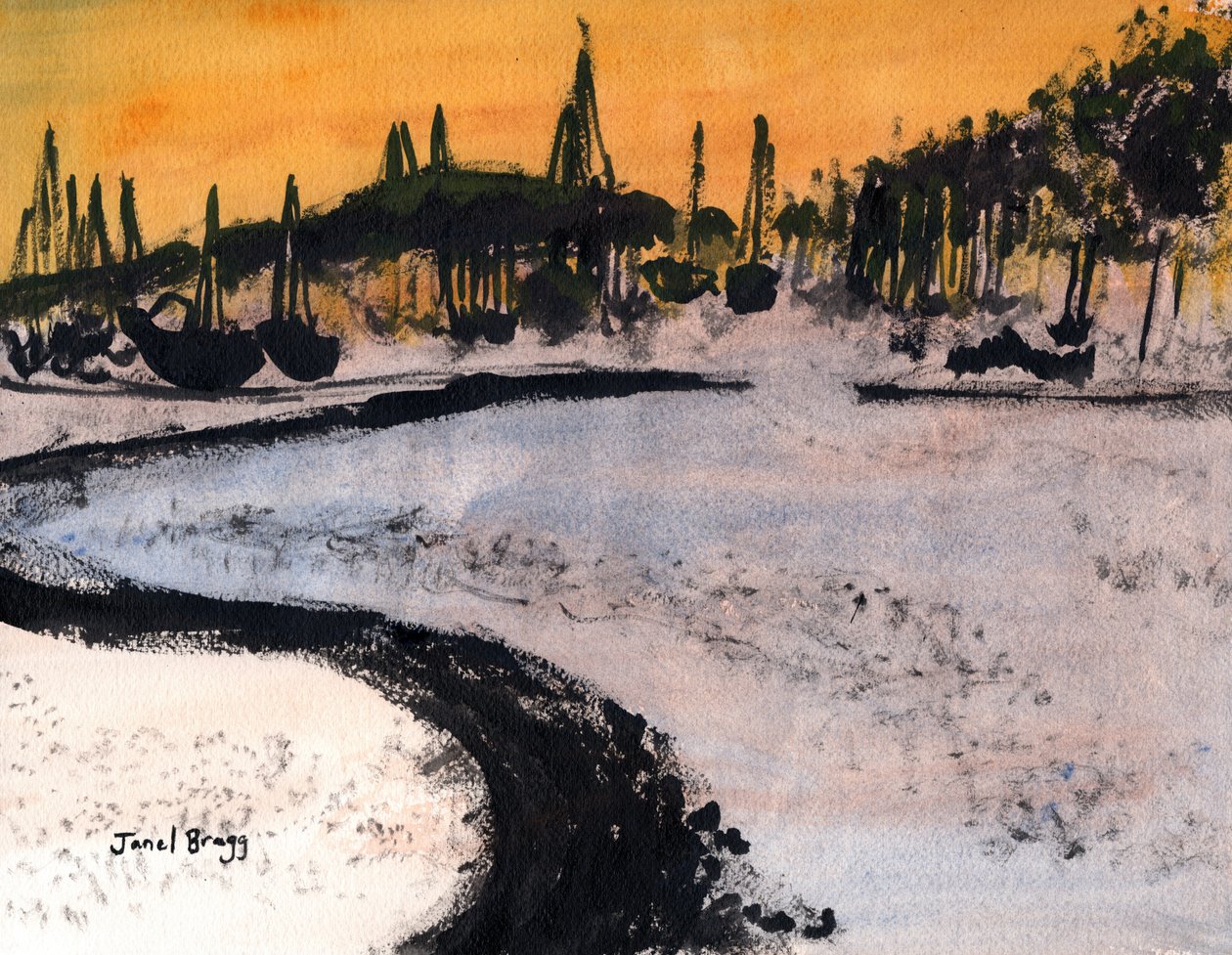 Cap Sante Marina in Ink, cca 2020 (tuš a akvarel na papíře) od Janel Bragg