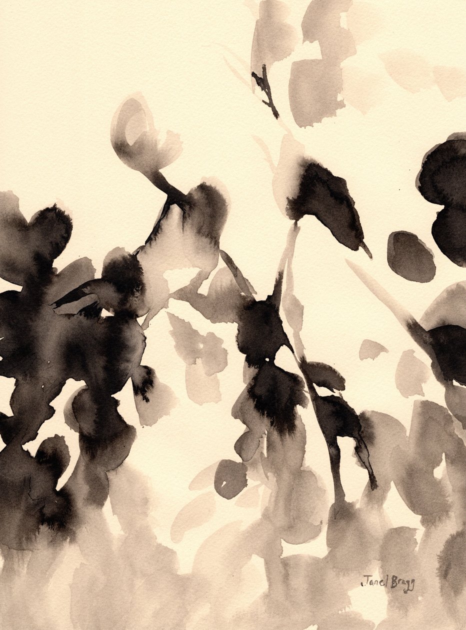 Leaves Abstract in Ink II, cca 2019 (tuš na papíře) od Janel Bragg