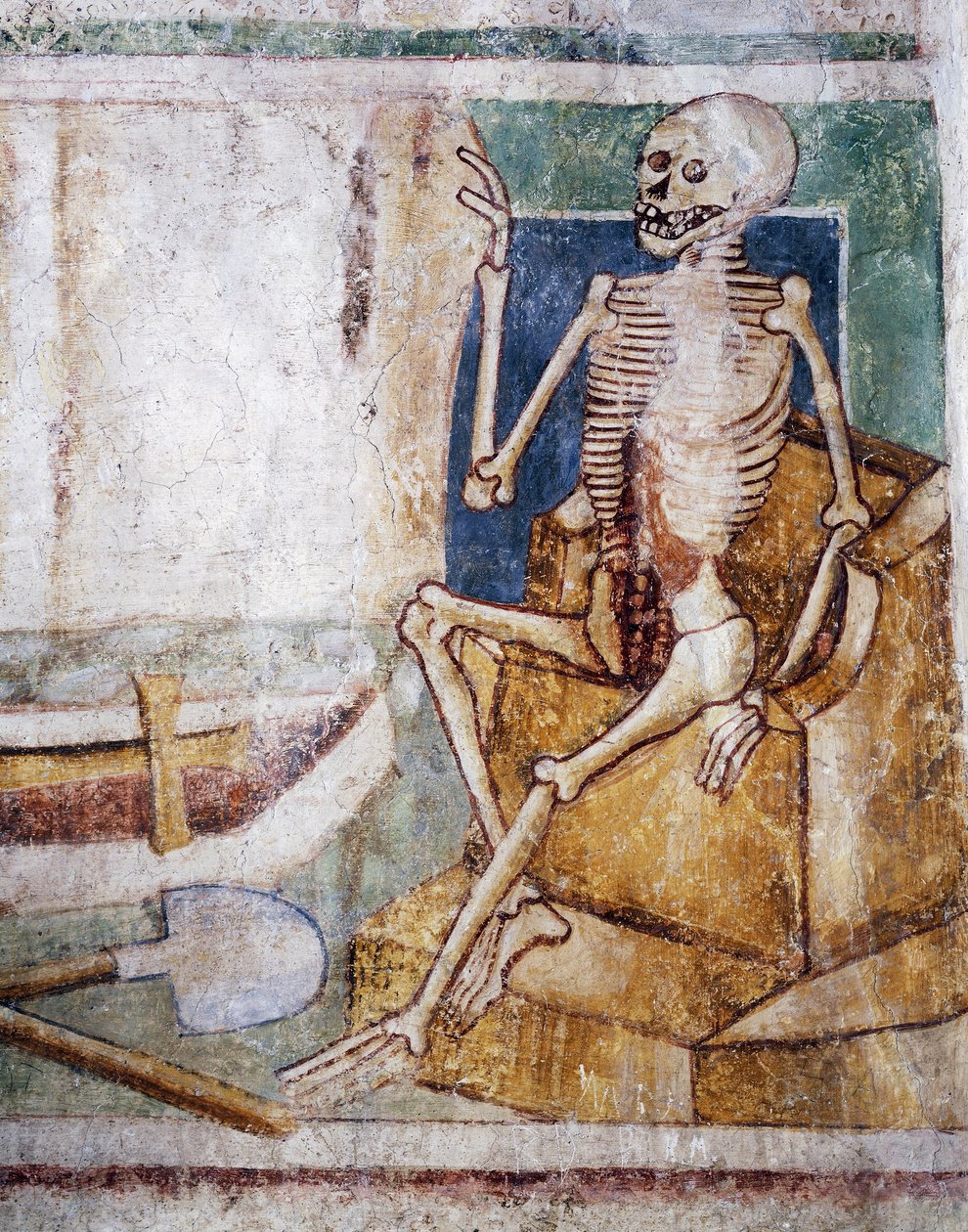 Opevněný kostel Hrastovlje, Kostel Nejsvětější Trojice, Deska otevírání hrobky smrti, Tanec smrti (1490), detail z fresek od Janeze Ize Kastva, Slovinsko od Janez Kastav