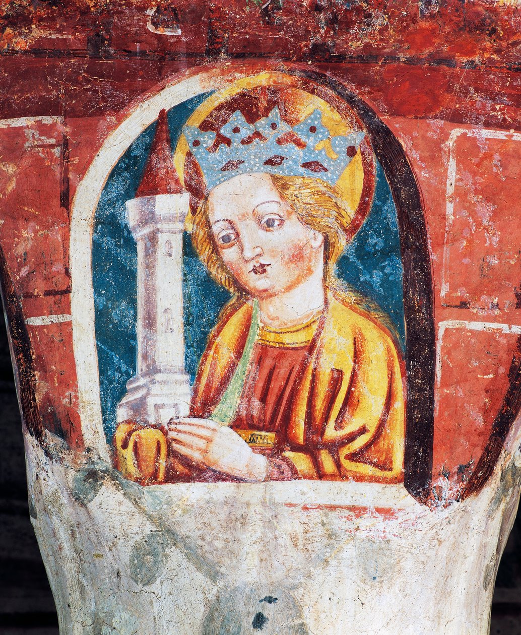 Hrastovlje opevněný kostel, kostel Nejsvětější Trojice, Santa Barbara, detail z fresek od Janeze Iz Kastva (1490), Slovinsko od Janez Kastav