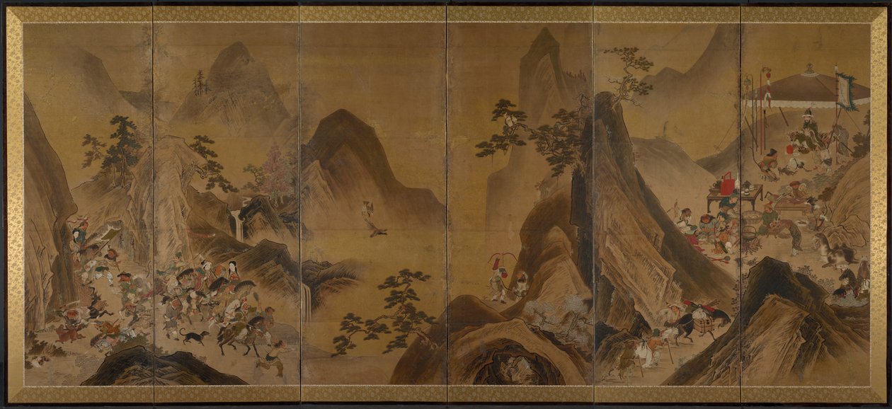 Tataři loví v horské krajině od Japan, Edo period