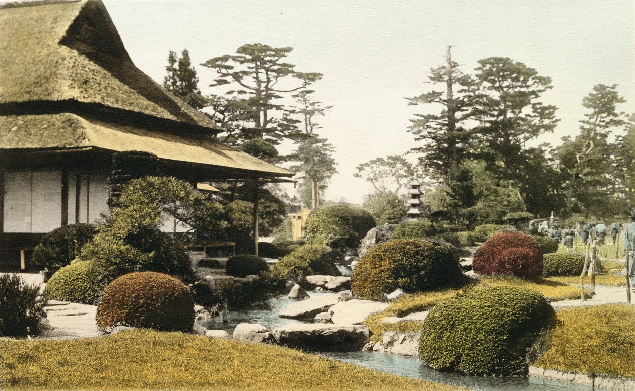 Charakteristická japonská zahrada, konec 19. století (ručně kolorovaná fotografie) od Japanese Photographer