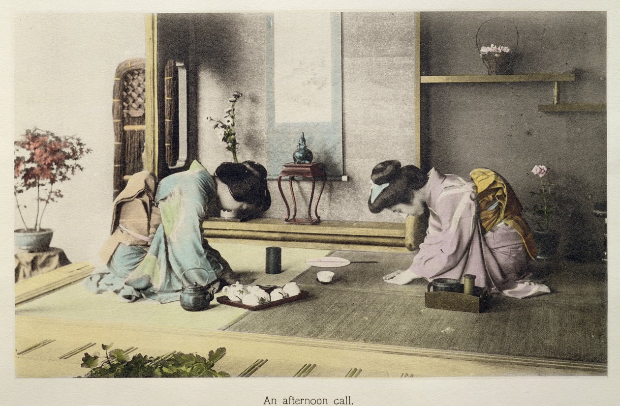An Afternoon Call, cca 1880 (ručně barevný tisk na kartonu) od Japanese Photographer