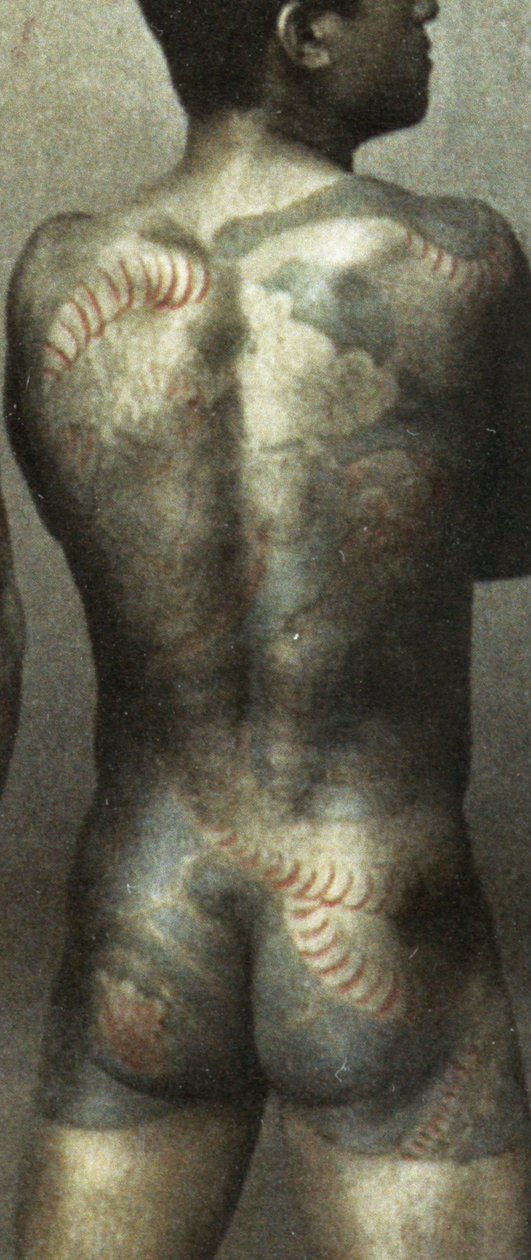 Muž s tradičním japonským tetováním Irezumi, cca 1880 (ručně kolorovaná albuminová fotografie) (detail 398092) od Japanese Photographer