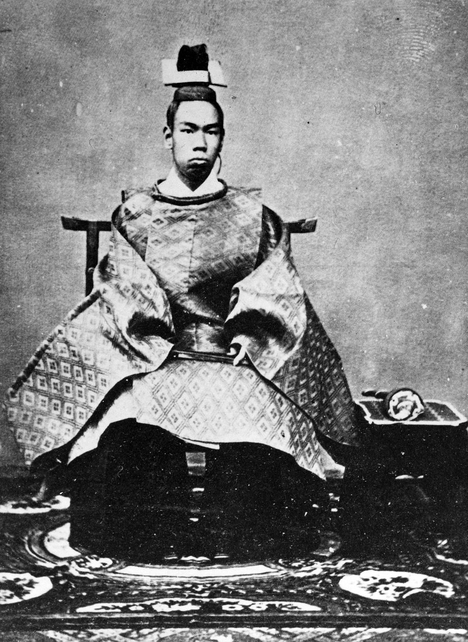 Císař Meidži na trůn kolem roku 1867 od Japanese Photographer