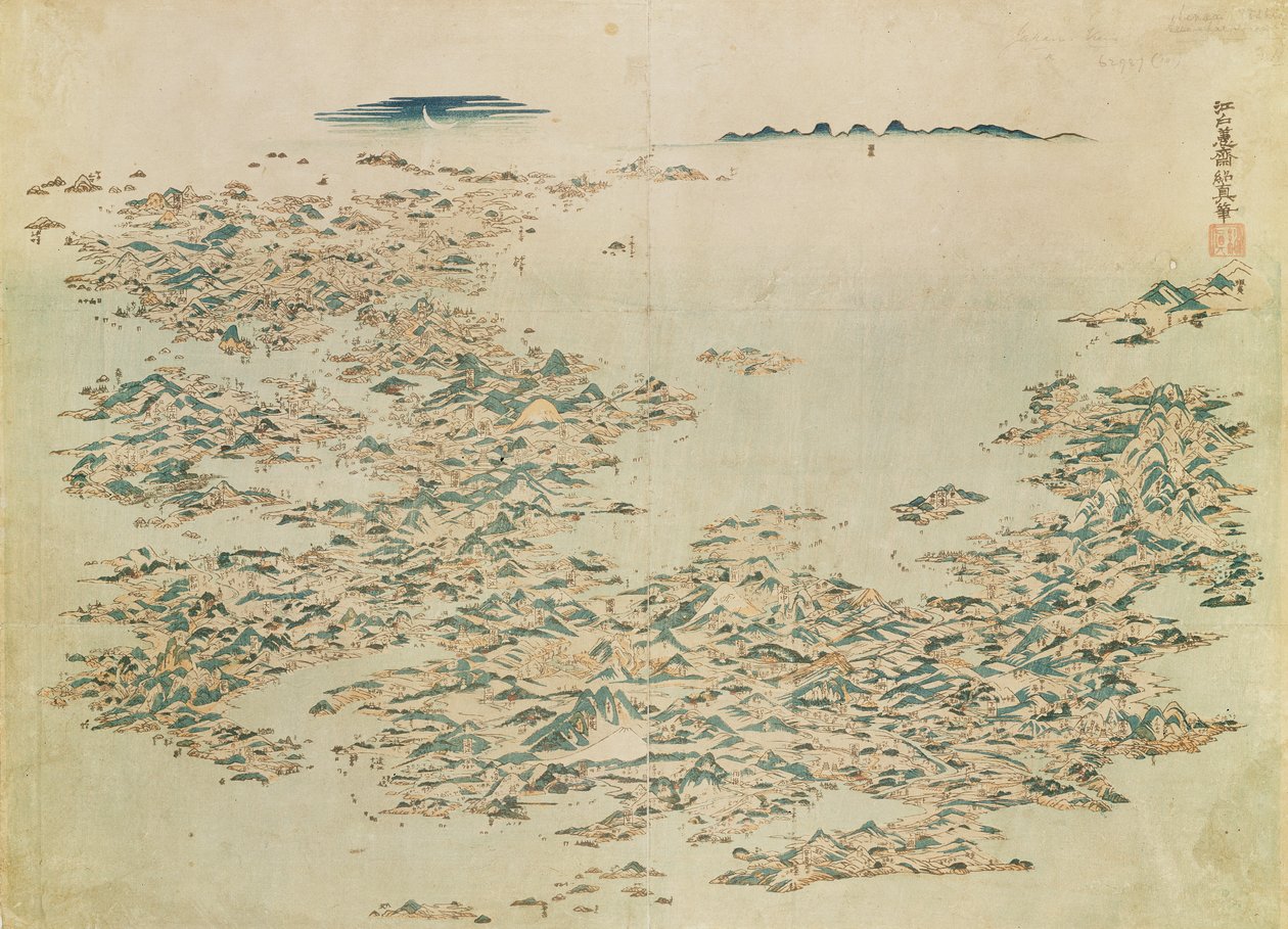 Letecký pohled na Japonské ostrovy, cca 1820 (wc na papíře) od Japanese School
