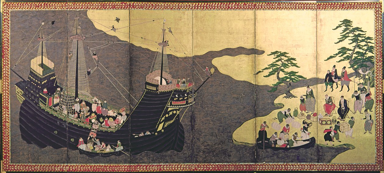 Příchod Portugalců do Japonska v roce 1640 od Japanese School