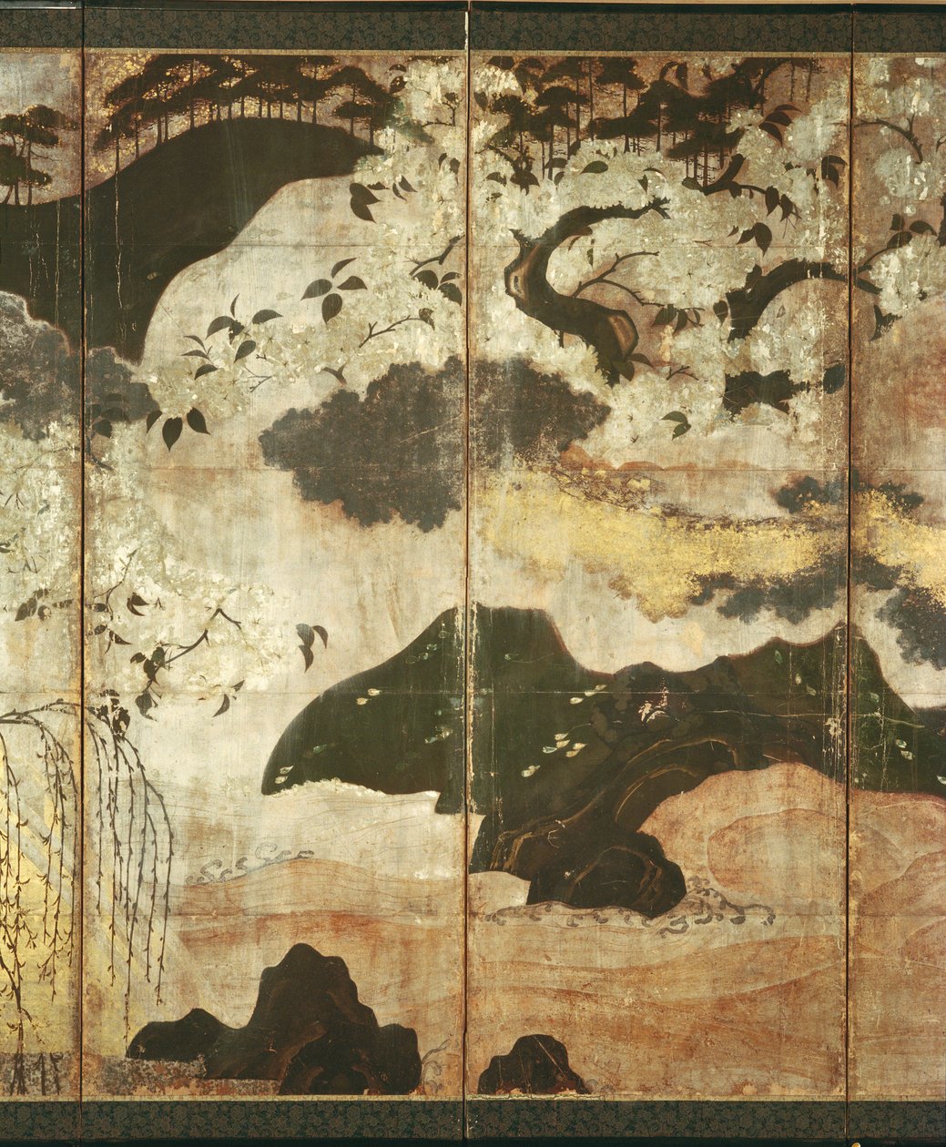 Sunny Landscape (pero a inkoust, barva, zlatý papír na panelu) (viz 216576, 216578) od Japanese School