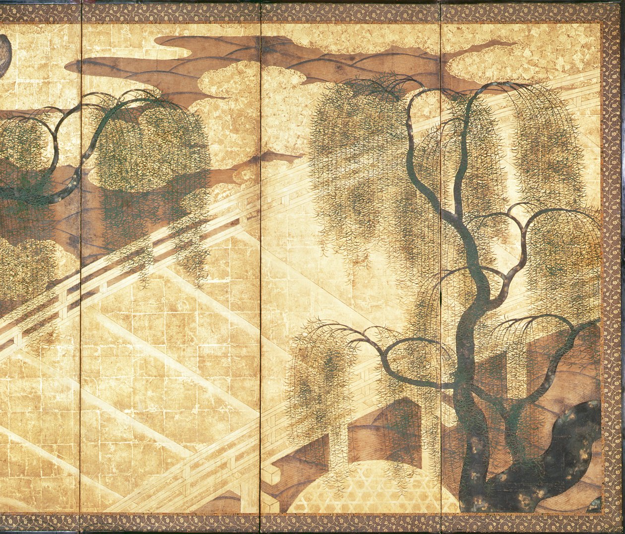 Most na řece Liji (pero a inkoust, barevný a zlatý papír na panelu) (viz 216571) od Japanese School