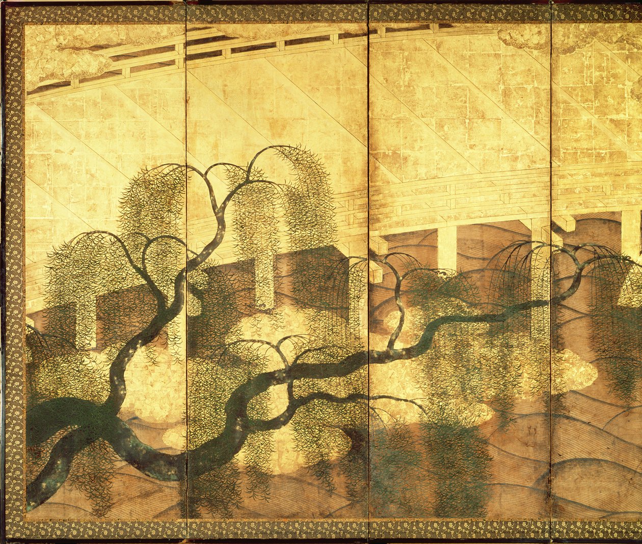 Most na řece Liji (pero a tuš, barva a zlatý papír na desce) (viz 216570) od Japanese School