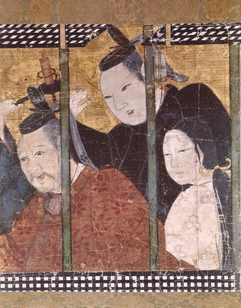 Dva muži a žena za markýzou, detail z plátna, 15.-18. století od Japanese School