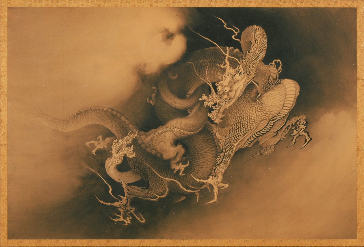 Dva draci v oblacích od Japanese Kanō Hōgai