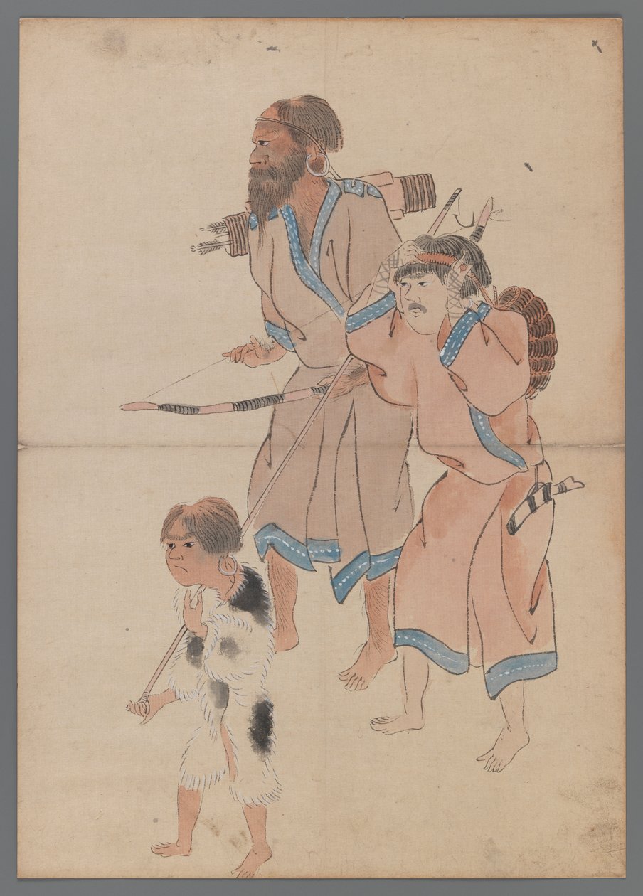 Ainu Hunters (inkoust a barva na papíře) od Japanese School