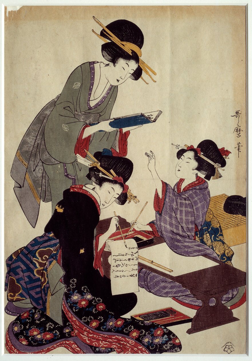 Art Japan: psaní hry shogi (tradiční japonská šachová hra). Tisky 19. století. Coll. Přestěhovat se. od Japanese School