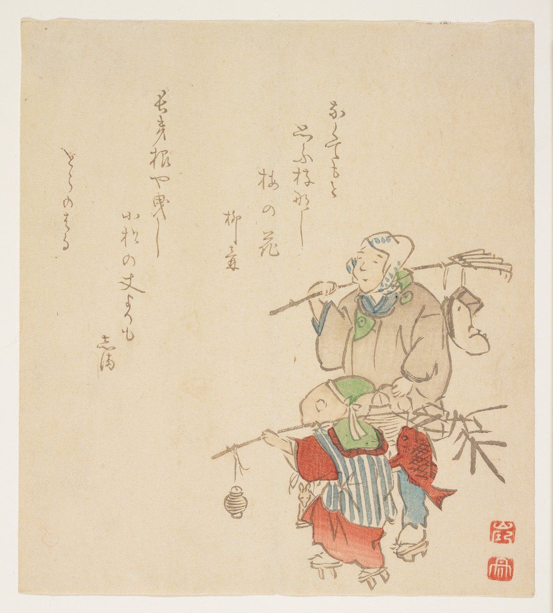 Nesoucí novoroční dekorace, leden 1854 (barevný dřevotisk) od Japanese School